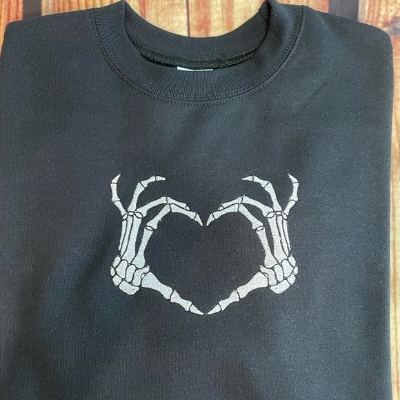Custom Embroidered Skeleton Heart Halloween Everyday Unisex Sweatshirt - Picture 5 of 5